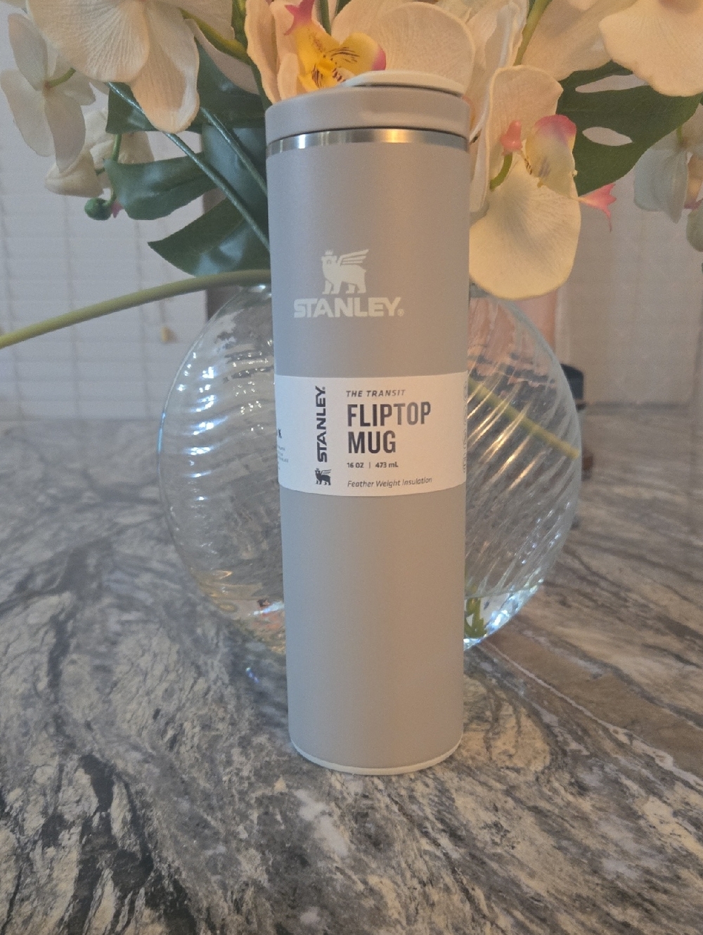 Stanley Matte Gray FlipTop Travel Mug with Silver Trim